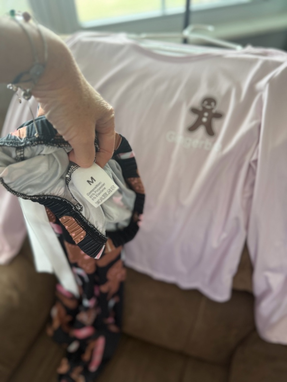 Gingerbread Pajama Set - Light Pink Top & Black Gingerbread Print Pants